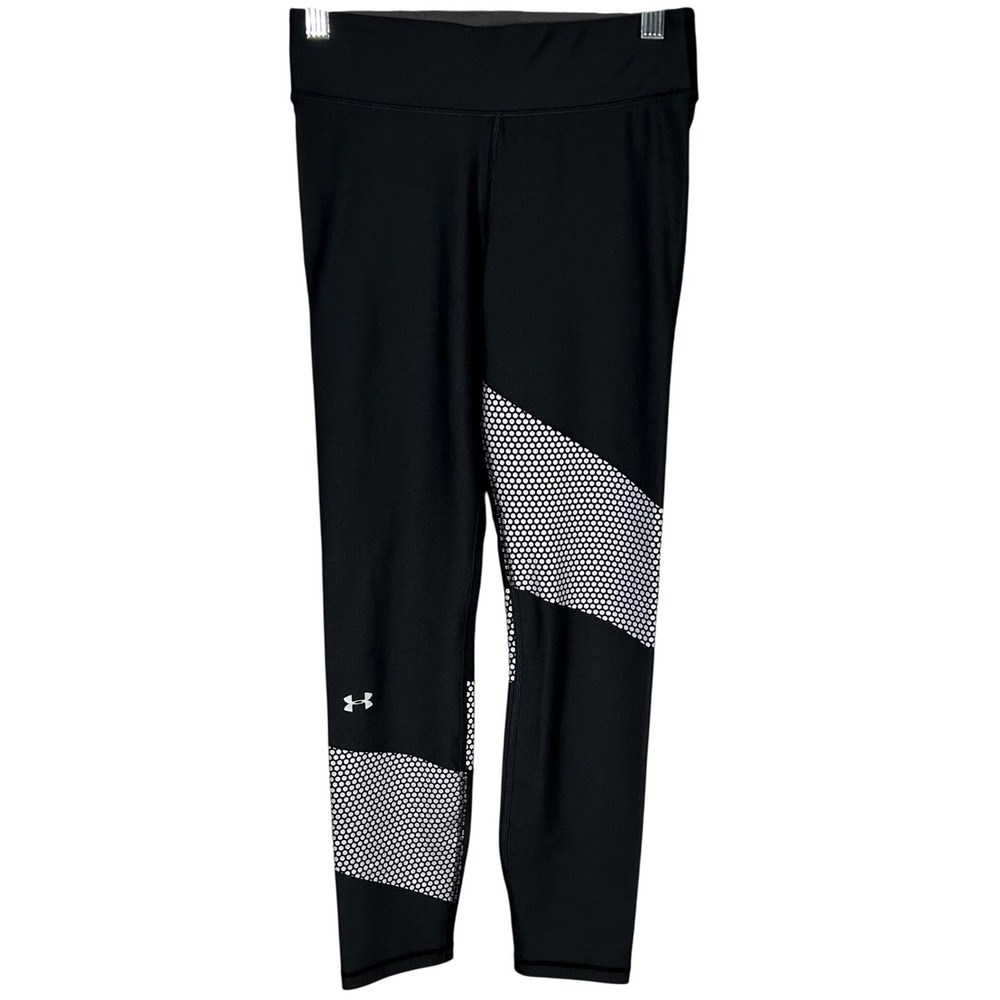 Under Armour HeatGear Compression Tights Black White Mesh Panels Women's Small